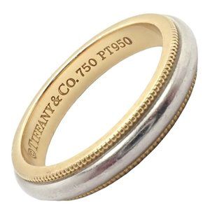 Tiffany & Co. 18k Yellow Gold Platinum 4mm Band Classic Milgrain Ring Sz 5
